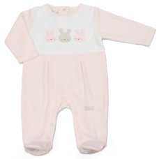 N14624: Baby Girls Embossed Velour All In One (0-9 Months)